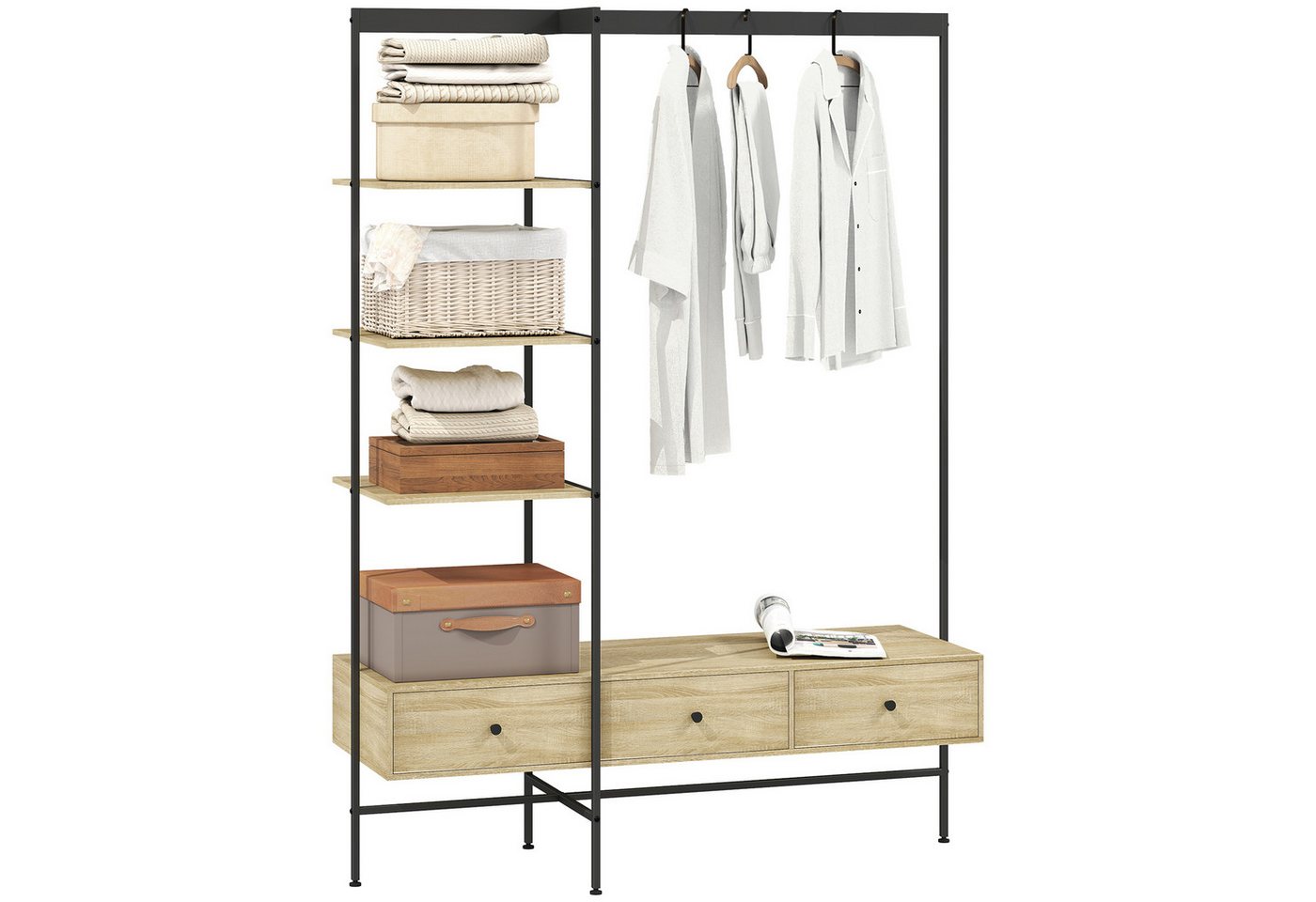 HOMCOM Garderobenständer Garderobenständer mit Regalen, Kleiderstange, 180cm Kleiderständer, (Set, 1 St., 1), Multifunktionale Flurgarderobe mit hohem Stauraum – Bild 2 von 5