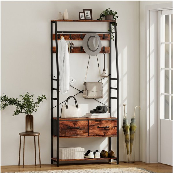 HOMCOM Garderobenständer Schuhbank, Kleiderstange, Industrie-Design Garderobe, Höhe 180 cm, (Jackenständer, 1 St., Kleiderständer), für Eingangsbereich, Flur, R