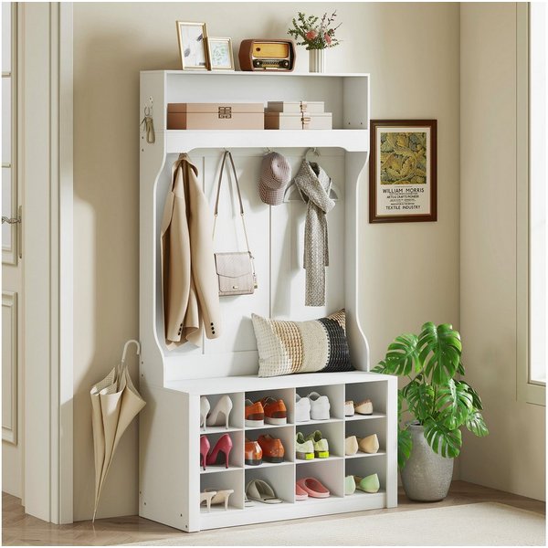 HOMCOM Garderobenständer Schuhregal, 6 Haken für Flur, Wohnzimmer, Höhe 172,2 cm, (Kleidungsständer, 1 St., Garderobe), für Eingangsbereich, Schlafzimmer, Weiß