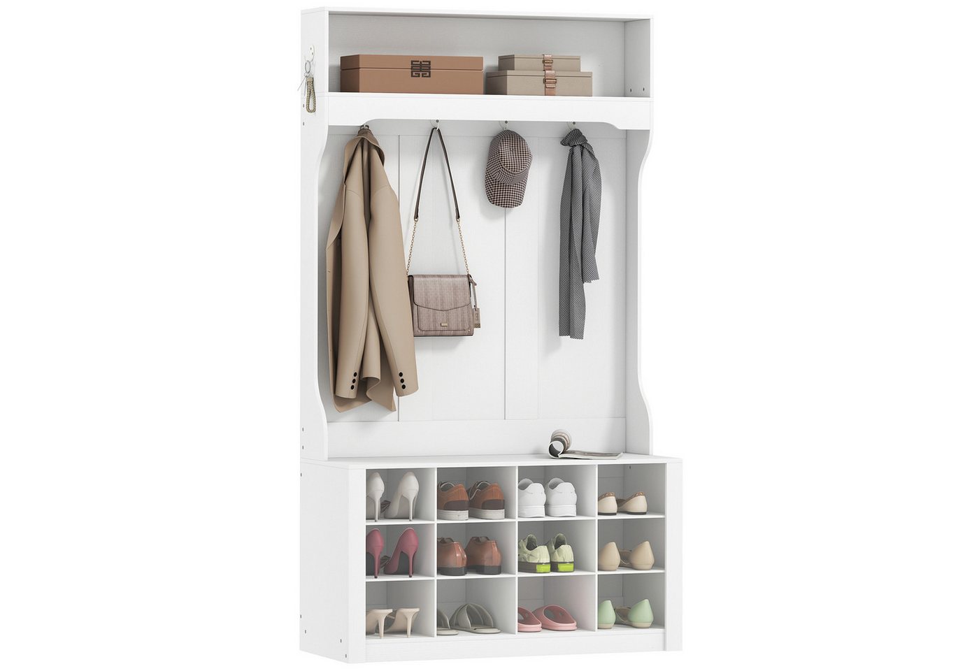 HOMCOM Garderobenständer Schuhregal, 6 Haken für Flur, Wohnzimmer, Höhe 172,2 cm, (Kleidungsständer, 1 St., Garderobe), für Eingangsbereich, Schlafzimmer, Weiß – Bild 2 von 5
