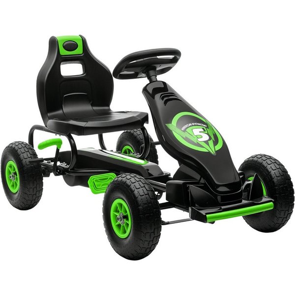 HOMCOM Go-Kart Kinderfahrzeug, Tretfahrzeug, Pedal und Handbremse, Outdoor, für Garten, Balkon, Grün+Schwarz