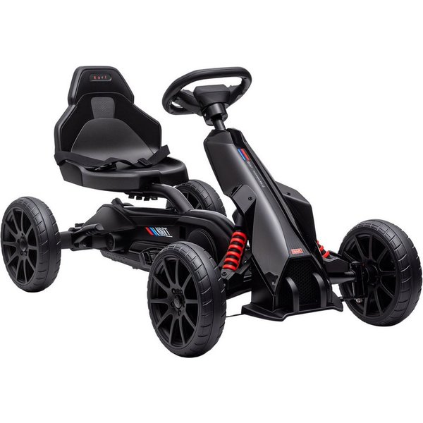 HOMCOM Go-Kart Tretauto, Tretfahrzeug mit Handbremse, verstellbarem Sitz, für Kinder, Schwarz