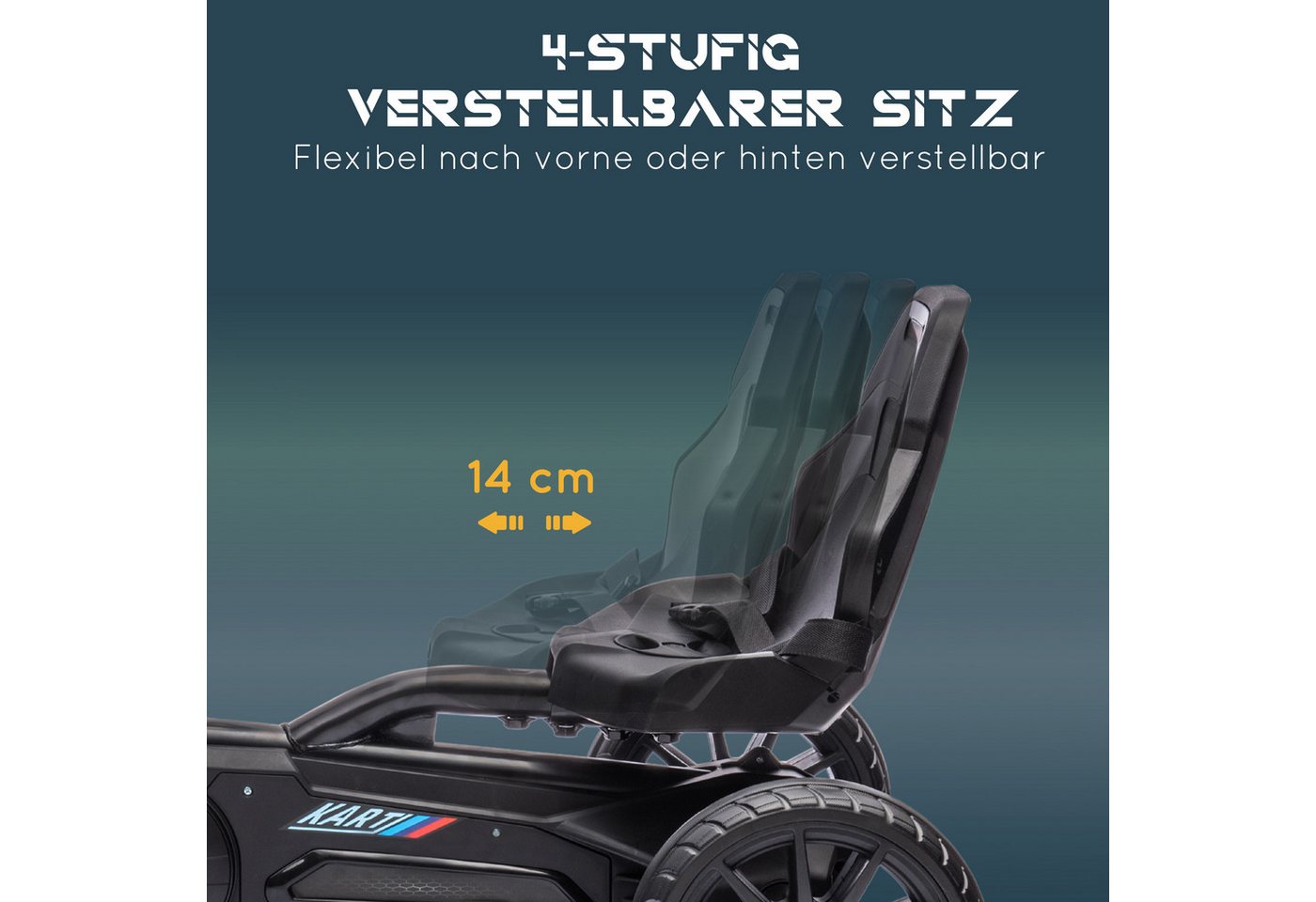 HOMCOM Go-Kart Tretauto, Tretfahrzeug mit Handbremse, verstellbarem Sitz, für Kinder, Schwarz – Bild 4 von 5