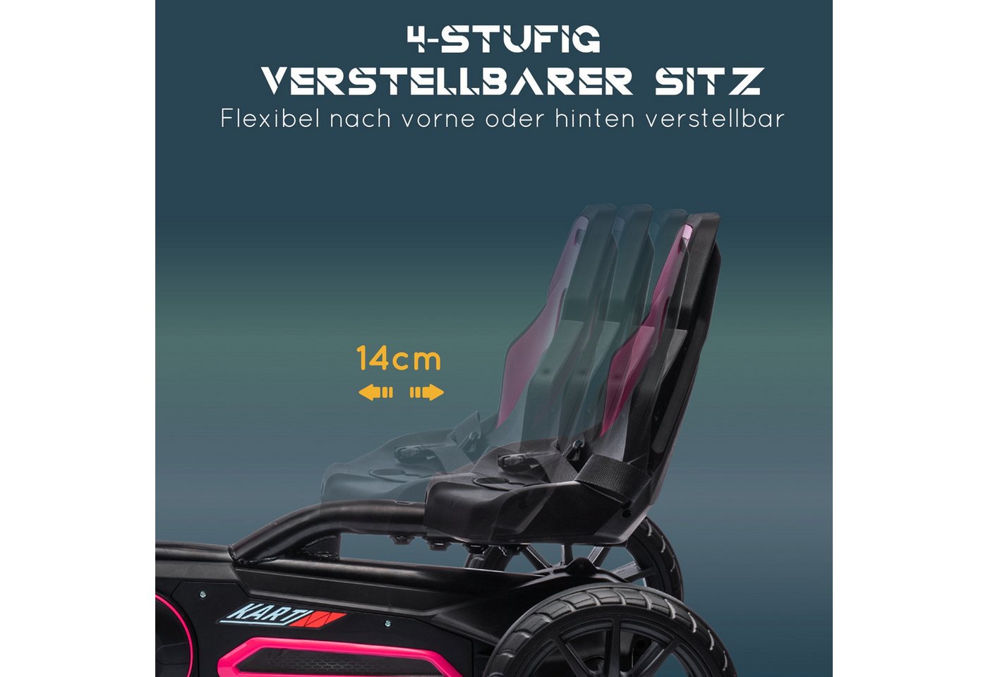 HOMCOM Go-Kart Tretauto mit Handbremse, verstellbarem Sitz, Tretfahrzeug, für Kinder, Rosa – Bild 4 von 5