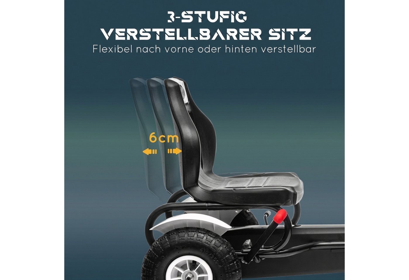 HOMCOM Go-Kart Tretauto mit Handbremse, verstellbarem Sitz, Vor- und Rückwärtsgang, für Kinder 5-12 Jahren Weiß – Bild 4 von 5