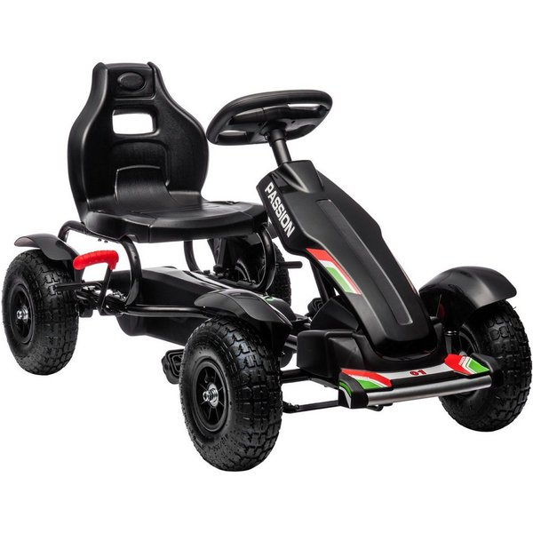 HOMCOM Go-Kart Tretauto mit Handbremsen, verstellbarem Sitz, Schwarz 121 x 58 x 61 cm