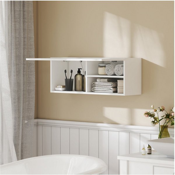 HOMCOM Hängeschrank Badezimmerschrank Badschrank Gasdruckfeder Einlegeboden (Wandschrank, 1-St., Badezimmerschrank) mit nach oben klappbarer Tür, Gasdruckfeder,