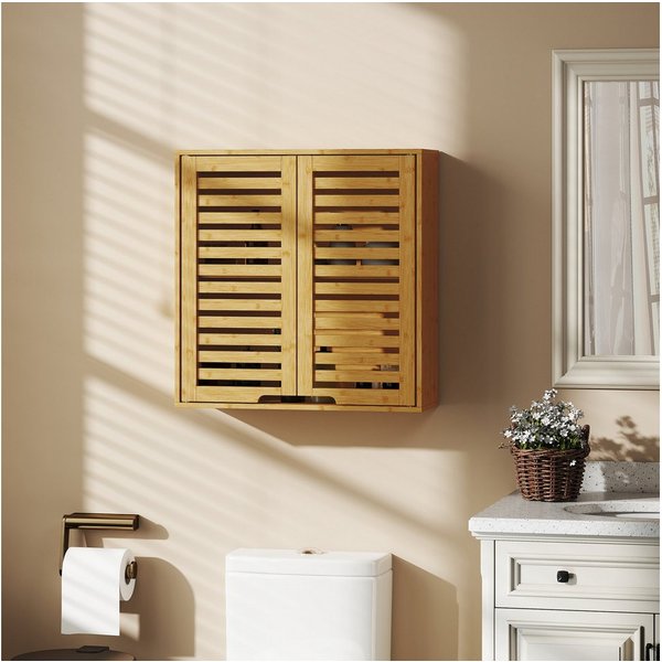 HOMCOM Hängeschrank Wandschrank aus Bambus, atmungsaktive Lamellentüren, Badschrank (Wandschrank aus Bambus, 1-St., Badezimmerschrank) über der Toilette, 60 x 2