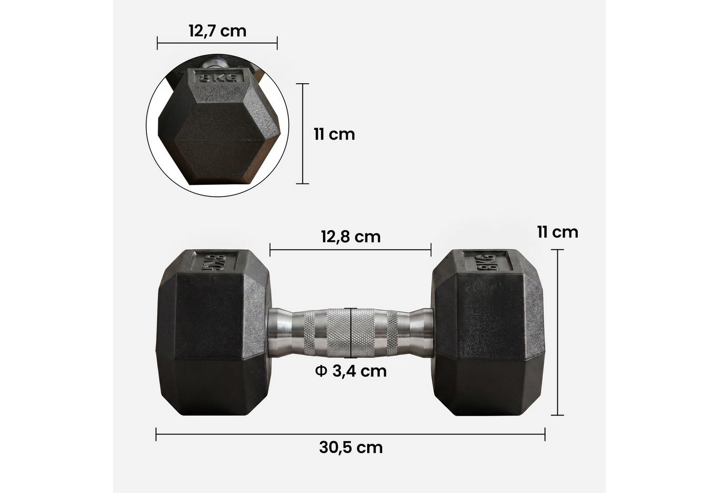 HOMCOM Hantel-Set Hexagon Hanteln, 2er Set Hanteln mit gerändeltem Griff, 2 x 8 kg, (Kurzhantel aus Gusseisen, Kurzhanteln für Männer und Fraue), für Zuhause, F – Bild 3 von 5