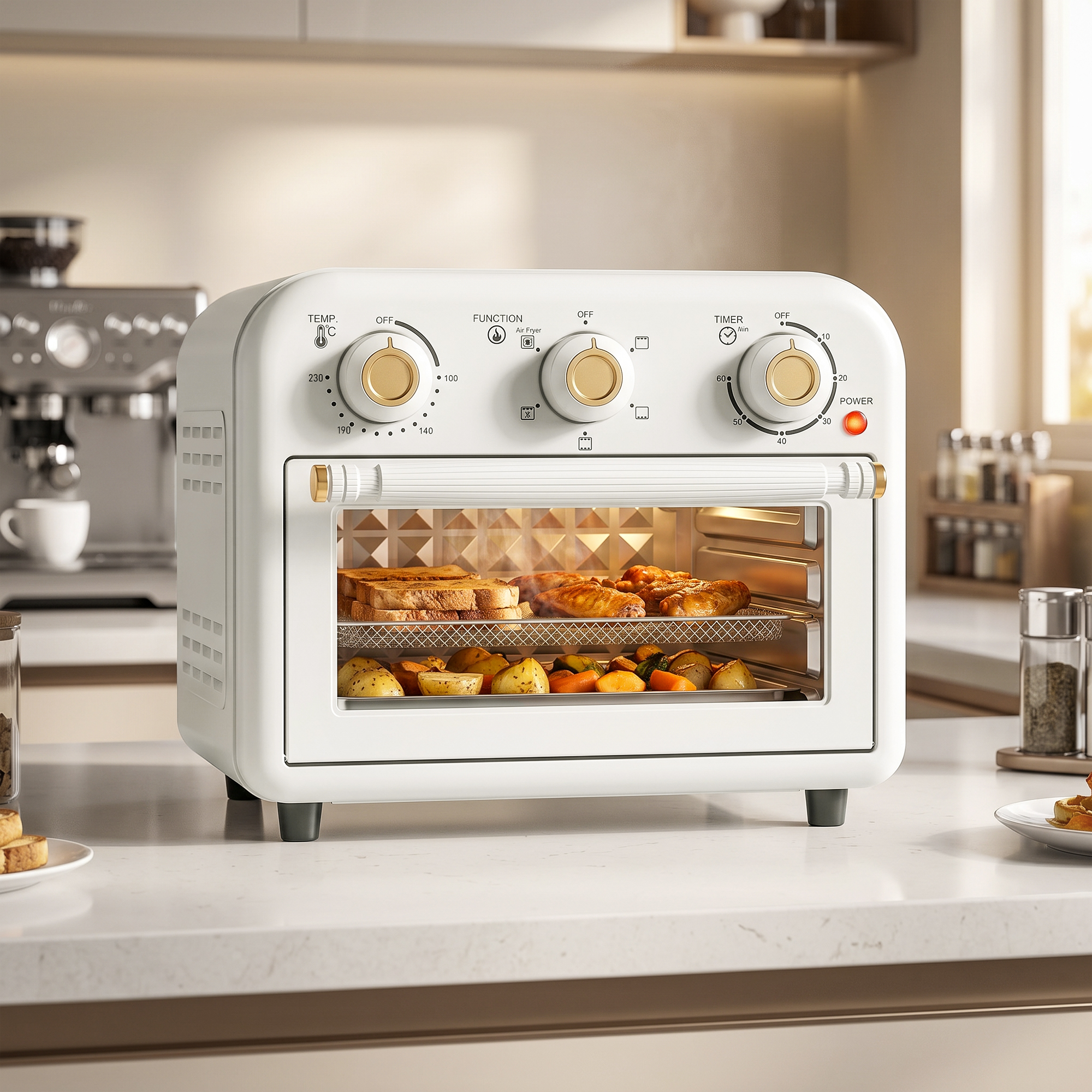 HOMCOM Heißluftfritteuse 12 Liter Mini Backofen mit Umluft, 5 Programmen, Backblech und Frittierkorb, 1200 W Airfryer aus Stahl mit Timer, Spülmaschinenfest Aos – Bild 2 von 2