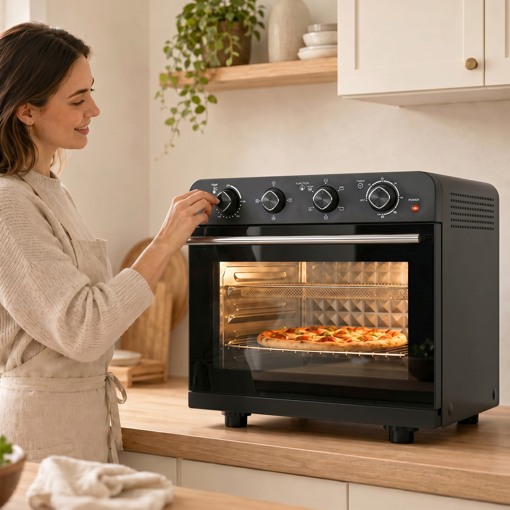 HOMCOM Heißluftfritteuse 36 Liter Mini Backofen mit Umluft, Backblech, Rost, Temperaturregler und Frittierkorb, 1800 W Airfryer aus Stahl mit Timer, Spülmaschin – Bild 2 von 2