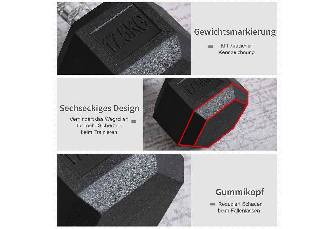HOMCOM Hexagon Gummihanteln 17,5kg Gusseisen Krafttraining Schwarz Aosom – Bild 4 von 5
