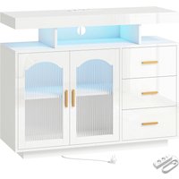HOMCOM Hochglanz-Sideboard, LED, Steckdosen, 3 Schubladen, Regale, 2 Acryl-Türen, Soft-Close, TV-Schrank 183 cm, Wohnzimmer, Weiß Aosom