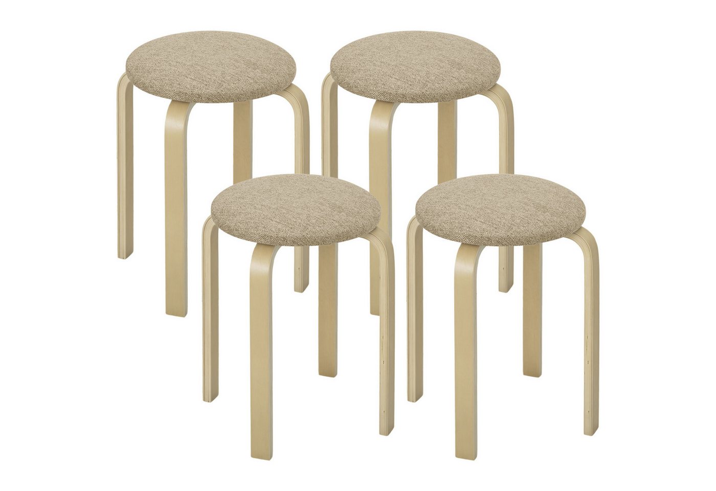 HOMCOM Hocker Esszimmerhocker 4er Set Stapelhocker aus Birkensperrholz (Esszimmerhocker, 4 St., Stapelhocker), für Esszimmer Wohnzimmer Khaki – Bild 2 von 5