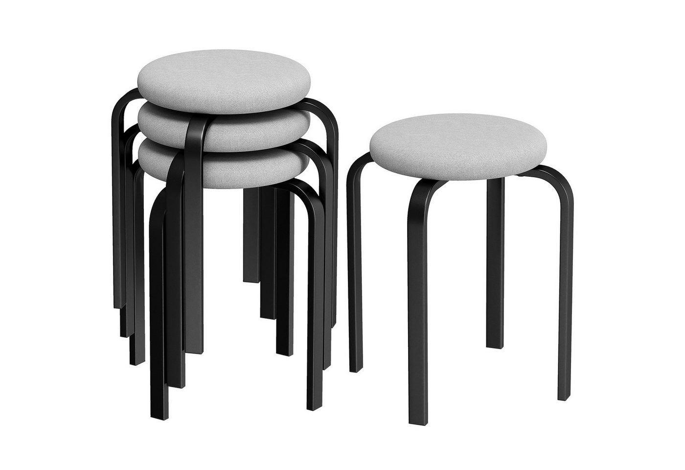 HOMCOM Hocker Esszimmerhocker mit Leinenoptik, Stahlbeinen, Polsterhocker Grau (Stapelhocker, 4 St., Runder Küchenhocker), Stapelbar, keine Montage erforderlich – Bild 2 von 5