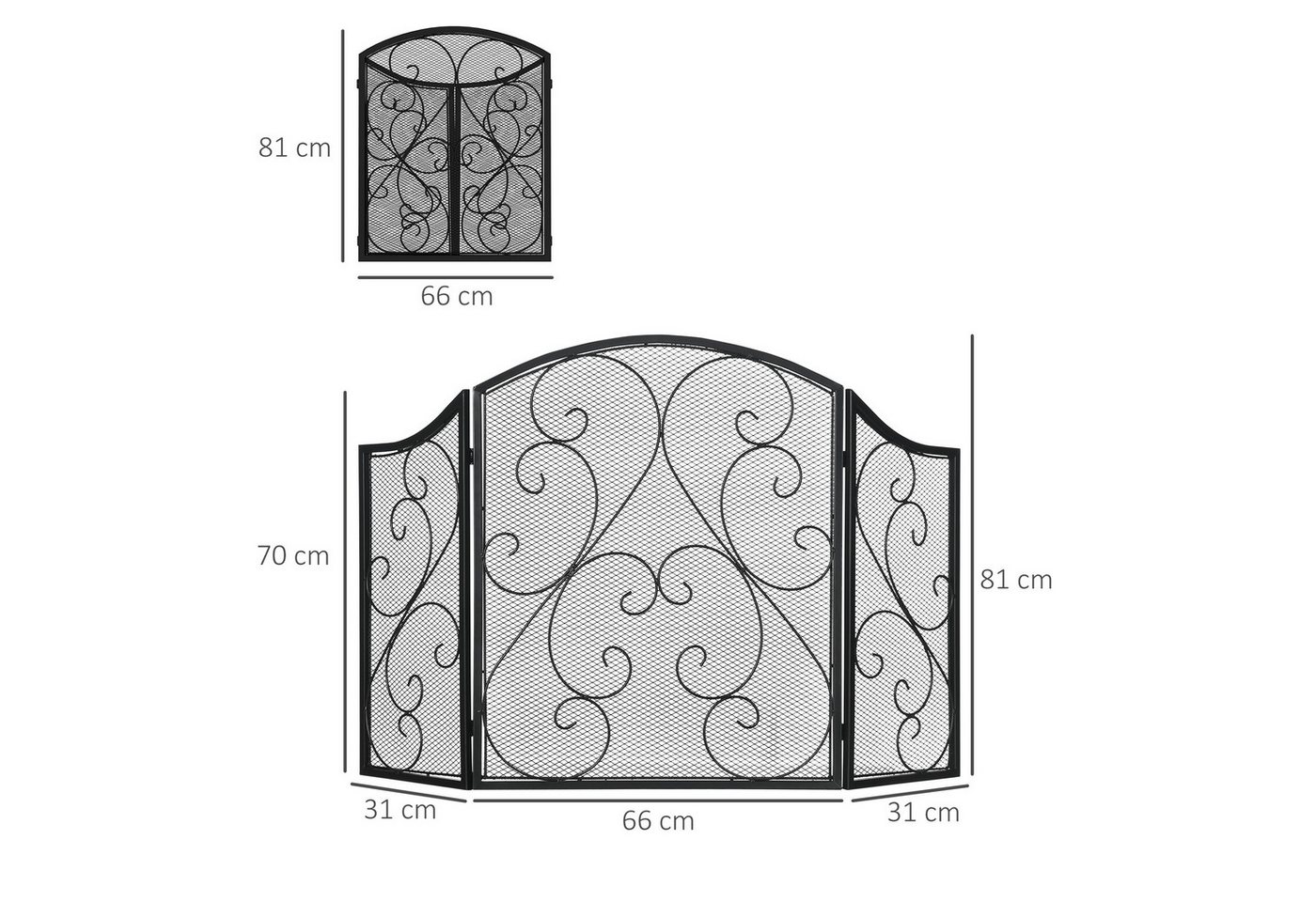 HOMCOM Kamingitter Kaminschutzgitter, klappbares, Ofenschutzgitter mit 3 Paneelen (Metallgitter, 1-tlg., Funkenschutzgitter), Funkenschutz, Metall, Schwarz 66 x – Bild 3 von 5