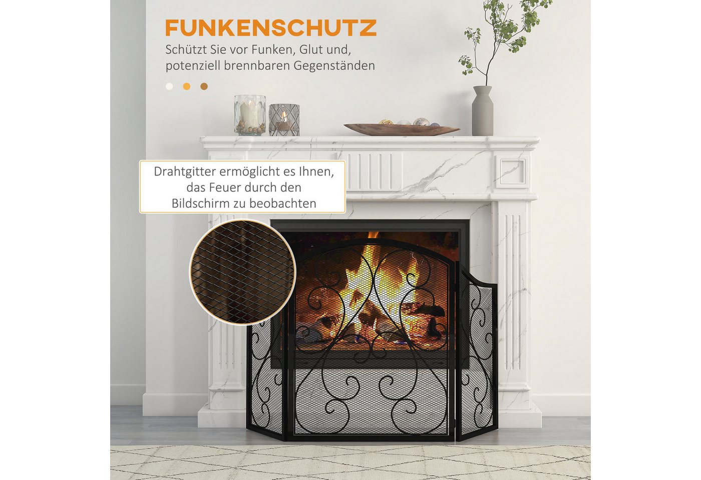 HOMCOM Kamingitter Kaminschutzgitter, klappbares, Ofenschutzgitter mit 3 Paneelen (Metallgitter, 1-tlg., Funkenschutzgitter), Funkenschutz, Metall, Schwarz 66 x – Bild 4 von 5