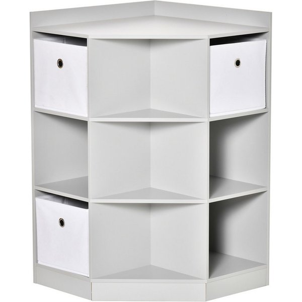 HOMCOM Kinderregal Bücherregal Kinderzimmerregal, 7 offene Fächer, Kindergarten, Eckregal mit 3 Aufbewahrungsboxen 1-tlg., für Kinderzimmer, für 3-12 Jahre Kind
