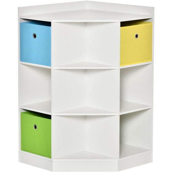 HOMCOM Kinderregal Bücherregal Kinderzimmerregal, 7 offene Fächer, Kindergarten, Eckregal mit 3 Aufbewahrungsboxen 1-tlg., für Kinderzimmer, für 3-12 Jahre Kind
