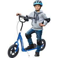 HOMCOM Kinderroller City Roller 12 Zoll mit Hinterbremse höhenverstellbar aus Stahl & EVA in Blau 120x52x80-88 cm Aosom.de