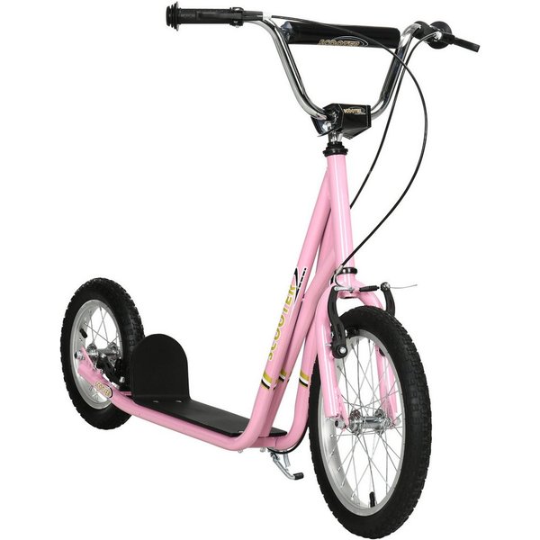 HOMCOM Kinderroller mit Bremsen 16/12 Zoll Tretroller Kickboard für 5+ Jahre in Rosa, Cityroller 135 x 58 x 92-100 cm Aosom.de