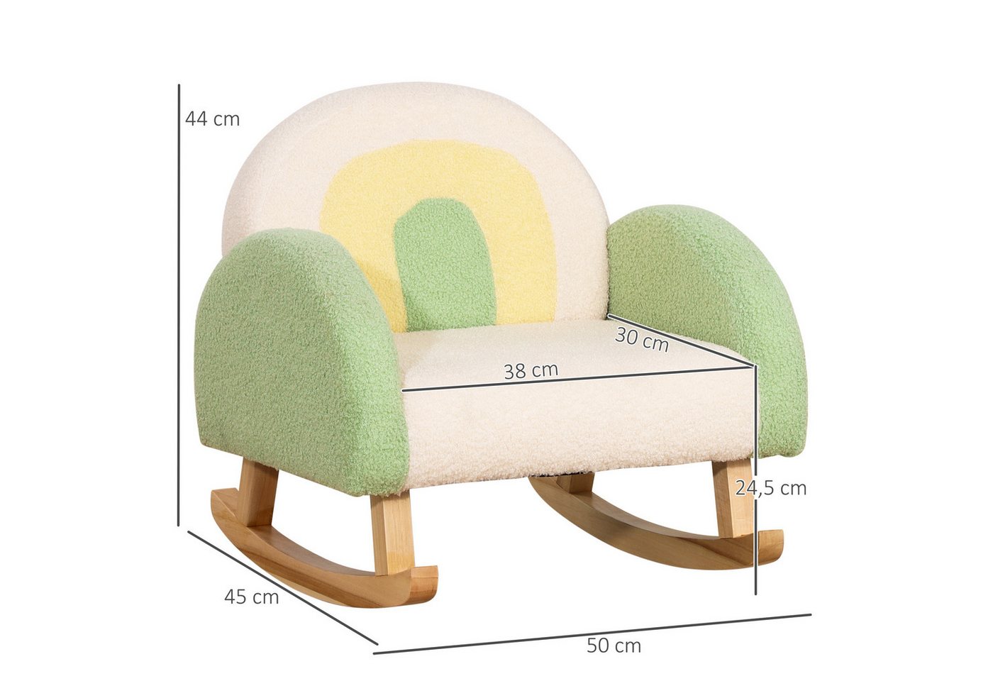 HOMCOM Kindersessel Kindersofa, Kinderstuhl mit Lammwolle-Optik, massiven Holzfüßen (Kindersofa, 1-St., Kindercouch), Grün 50 x 45 x 44 cm – Bild 3 von 5