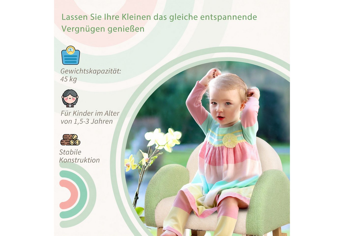 HOMCOM Kindersessel Kindersofa, Kinderstuhl mit Lammwolle-Optik, massiven Holzfüßen (Kindersofa, 1-St., Kindercouch), Grün 50 x 45 x 44 cm – Bild 4 von 5
