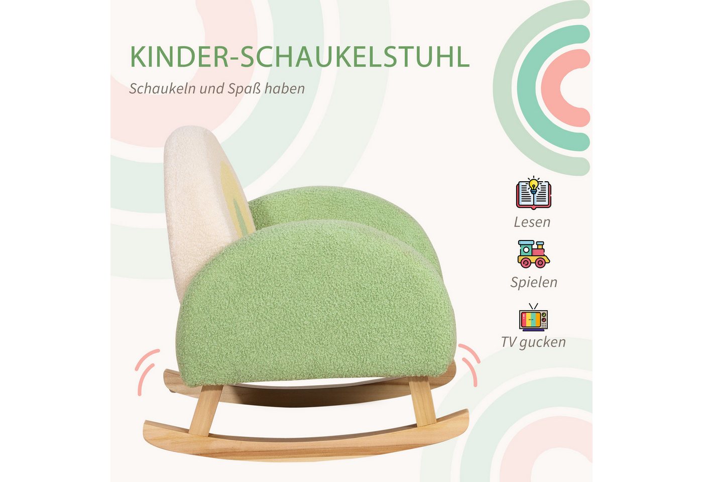 HOMCOM Kindersessel Kindersofa, Kinderstuhl mit Lammwolle-Optik, massiven Holzfüßen (Kindersofa, 1-St., Kindercouch), Grün 50 x 45 x 44 cm – Bild 5 von 5