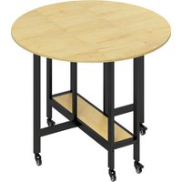 HOMCOM Klapp-Esstisch auf Rollen, runder Küchentisch für 4 Personen mit 2 Klappen und unterer Ablage, für kleine Räume, Esszimmer, 100 x 100 x 75 cm, Eiche Aoso