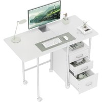 HOMCOM Klappbarer Computertisch mit Rollen, Schreibtisch mit Stauraum, 3 Schubladen, erweiterbare Plattform, Stahlrahmen, 105x51x75,5 cm, für Homeoffice, Schlaf