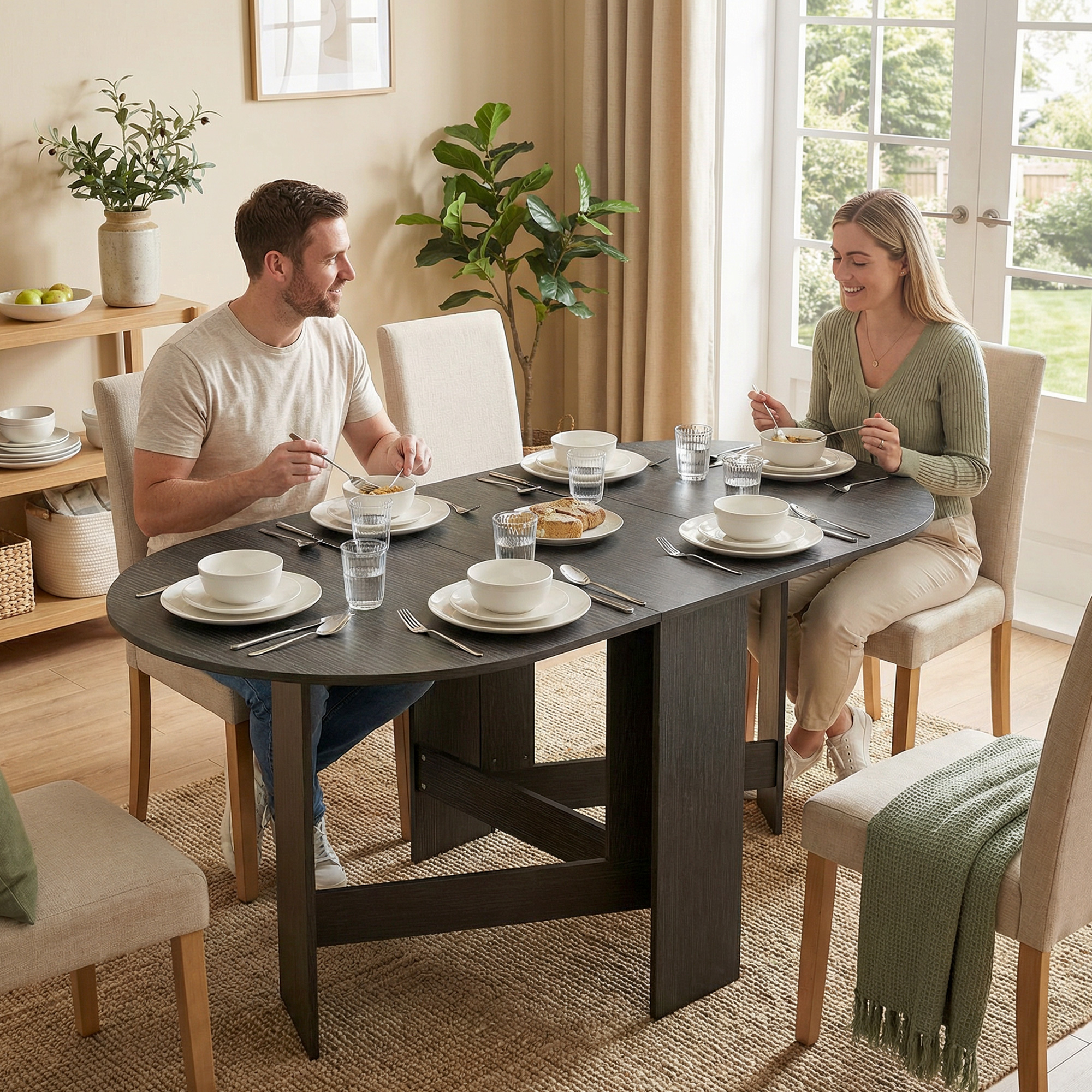HOMCOM Klappbarer Esstisch, Ovaler klappbarer Küchentisch, 163x80x75 cm mit ausklappbaren Flügeln, bis zu 6 Personen, für Esszimmer, Wohnzimmer, kleine Räume, S – Bild 2 von 2