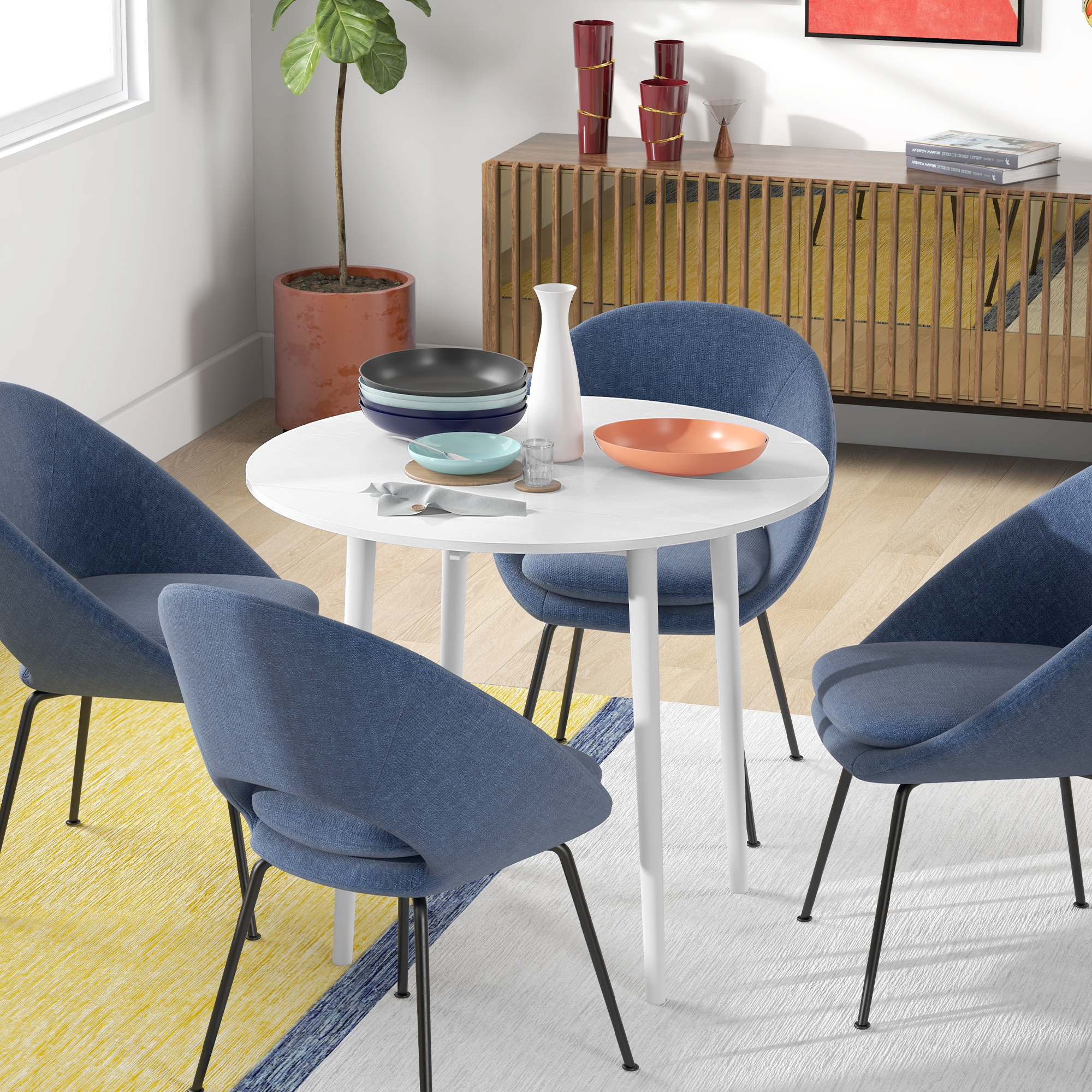 HOMCOM klappbarer Esstisch, runder Küchentisch Ø 89 cm für 4 Personen mit 2 Klappen, Beine aus Kiefernholz, modernes Design, für kleine Räume, weiß Aosom – Bild 2 von 2