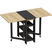 HOMCOM Klappbarer Esstisch auf Rollen, Küchentisch für 2 bis 4 Personen mit Ablagefächern, für kleine Räume, Esszimmer, 120 x 60 x 75 cm, Chêne et Noir Aosom