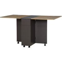 HOMCOM Klappbarer Esstisch auf Rollen mit Stauraum 2 Schubladen und 1 Schrank 76 x 140 x 74 cm Grau und Naturholz Aosom