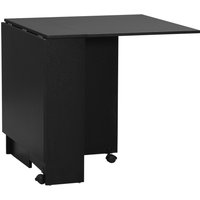 HOMCOM Klappbarer Küchentisch Esszimmermöbel auf Rollen 75 x 140 x 74 cm 2 integrierte Regale in Schwarz Aosom