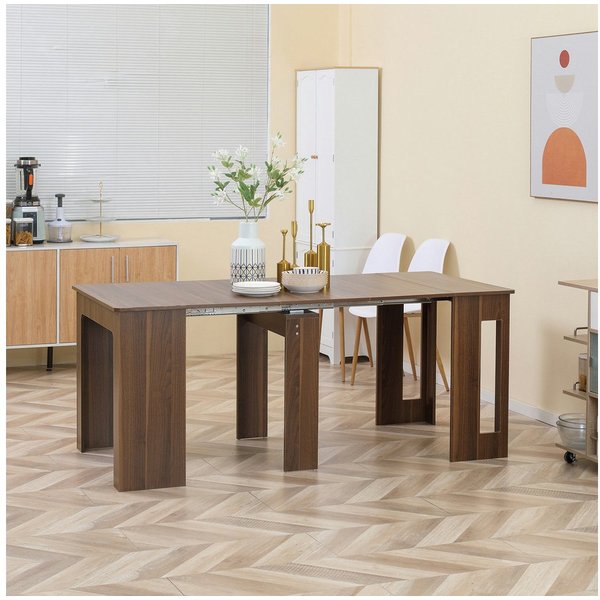 HOMCOM Klapptisch Esstisch, 3 Stufig Ausziehbar für bis 6 Personen, Küche (Esszimmertisch, 1-St., Küchentisch), für Wohnzimmer Esszimmer Modernes Design Braun 1