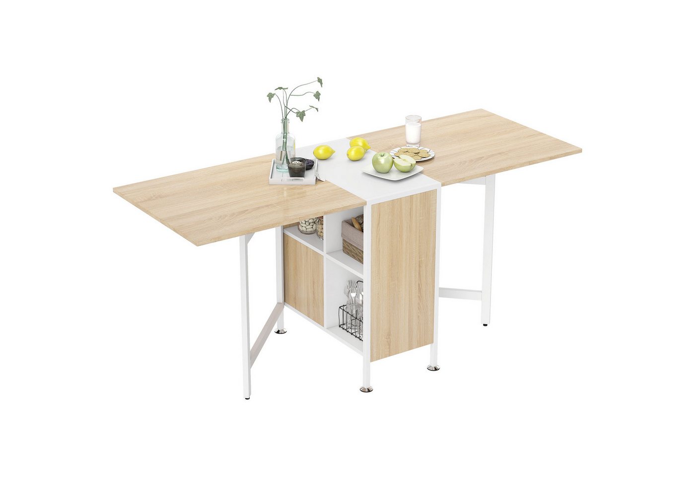 HOMCOM Klapptisch Klappbar Küchentisch mit Offenen Ablage, platzsparend (Esszimmertisch, 1-St., Esstisch), Natur+Weiß 169 x 60 x 75 cm – Bild 2 von 5