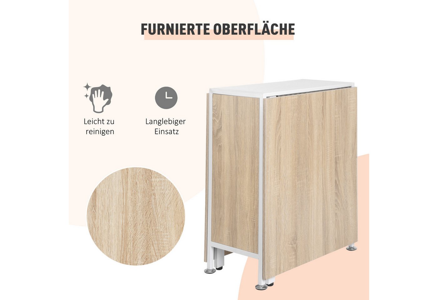 HOMCOM Klapptisch Klappbar Küchentisch mit Offenen Ablage, platzsparend (Esszimmertisch, 1-St., Esstisch), Natur+Weiß 169 x 60 x 75 cm – Bild 4 von 5