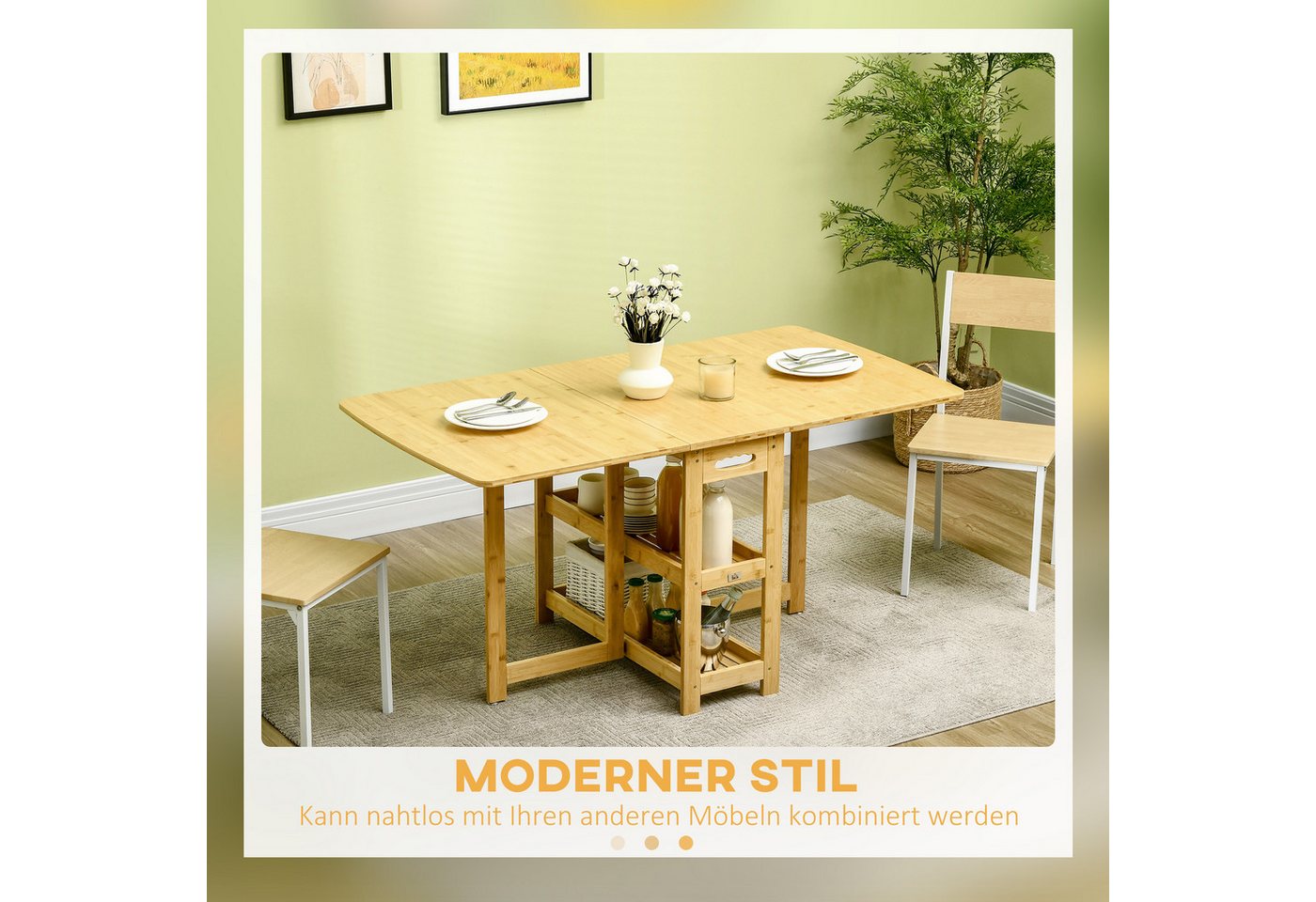HOMCOM Klapptisch Klappbarer Esstisch mit Ablagen Küchentisch für kleine Räume (Kaffeetisch, 1-St., Esszimmertisch), Bambus Naturholz 149,5 x 80 x 73,5 cm – Bild 4 von 5