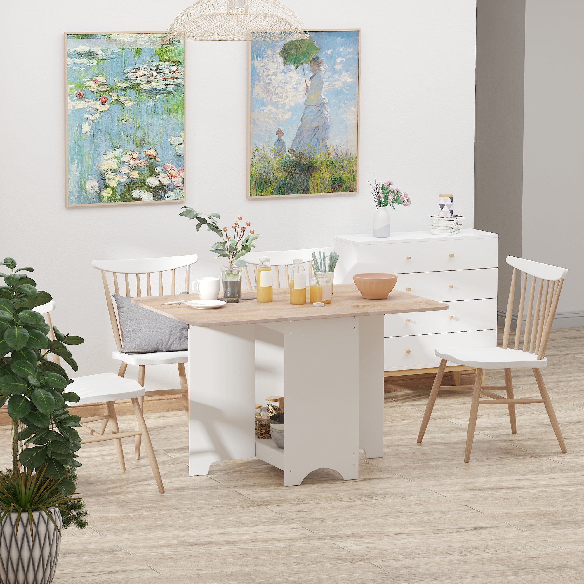HOMCOM Klapptisch Konsolentisch mit Regalfach, Wohnzimmer- und Küchentisch, Klapptisch, Klappbar, Platzsparend, Holzfarbe und Weiß, 118x80x72cm Aosom – Bild 2 von 2