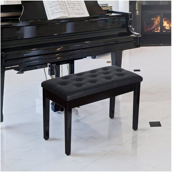 HOMCOM Klavierbank Pianobank, Massivholz Keyboardbank für Piano, Keyboard (Hocker, 1-St., Klavierhocker), Gummiholz Kunstleder Schwarz 76 x 36 x 50 cm