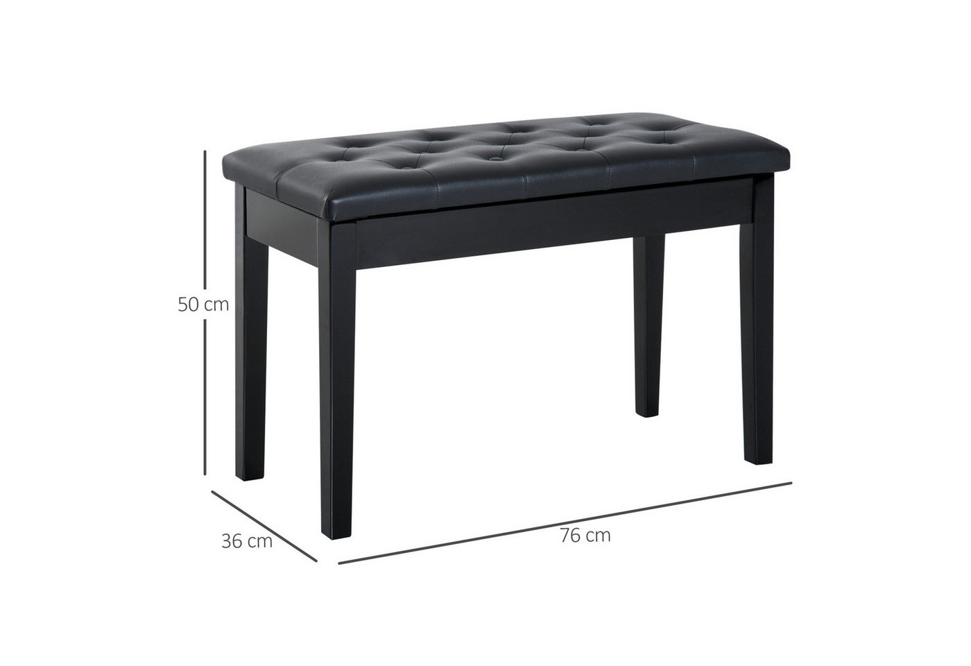 HOMCOM Klavierbank Pianobank, Massivholz Keyboardbank für Piano, Keyboard (Hocker, 1-St., Klavierhocker), Gummiholz Kunstleder Schwarz 76 x 36 x 50 cm – Bild 3 von 5