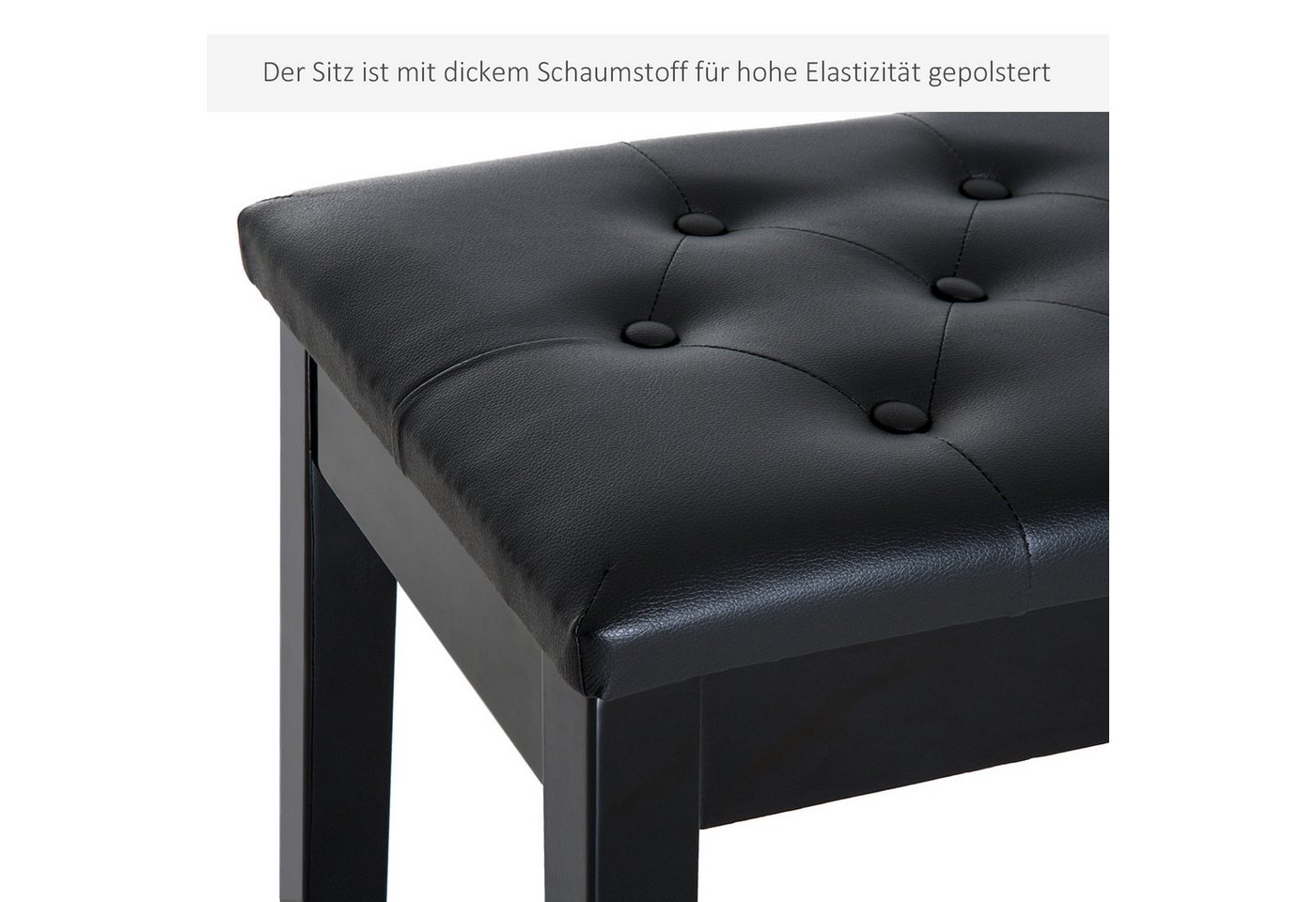 HOMCOM Klavierbank Pianobank, Massivholz Keyboardbank für Piano, Keyboard (Hocker, 1-St., Klavierhocker), Gummiholz Kunstleder Schwarz 76 x 36 x 50 cm – Bild 5 von 5