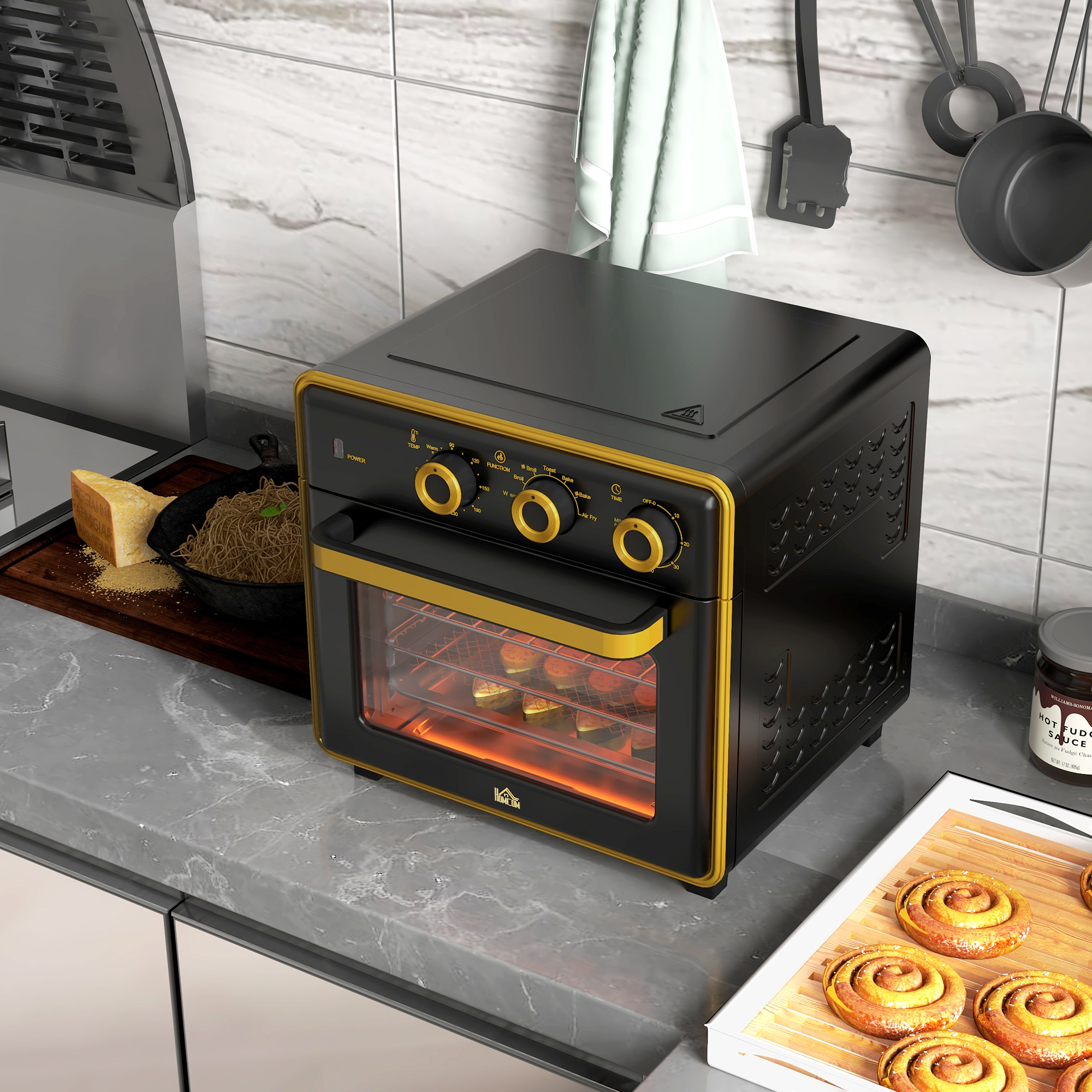 HOMCOM kleiner Backofen 20L 1400W 90-230℃ mit 1 Std Timer 3 Einschubpositionen Backblech Eisen Schwarz 36cm x 37,7cm x 34,5cm Aosom.de – Bild 2 von 2