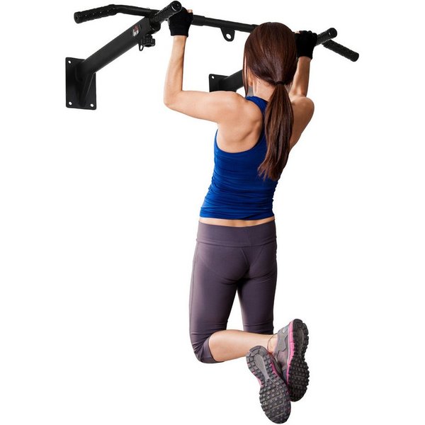 HOMCOM Klimmzugstange Klimmzugstange Pull Up Bar mit rutschfest Griffe, Stahl Schwarz (Reckstange mit Ösen für Boxsack, 1-tlg., Stahl, Schwarz), 93,5 x 65 x 17 