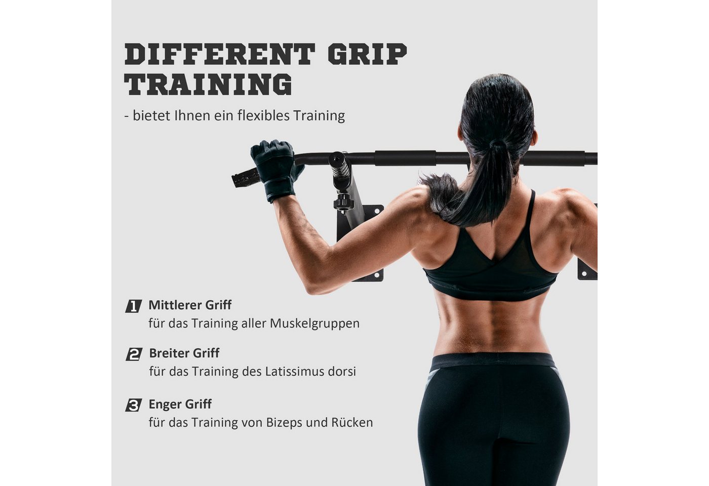 HOMCOM Klimmzugstange Klimmzugstange Pull Up Bar mit rutschfest Griffe, Stahl Schwarz (Reckstange mit Ösen für Boxsack, 1-tlg., Stahl, Schwarz), 93,5 x 65 x 17  – Bild 4 von 5
