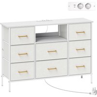 HOMCOM Kommode, Aufbewahrungsschrank mit 8 Schubladen aus Stoff, Steckdosenleiste, Stahlrahmen, Schubladenschrank für Flur, Schlafzimmer, Wohnzimmer und Büro, C