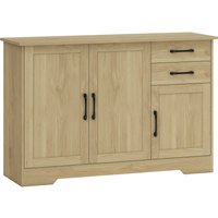 HOMCOM Kommode 3 Türen, Moderner Wohnzimmer Schrank, mit 2 Schubladen, Verstellbares Regal, für Esszimmer, Eingang, Schlafzimmer, Natur, 120x38x79 cm Aosom