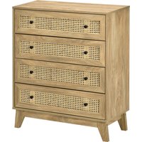 HOMCOM Kommode 4 Schubladen Aufbewahrungsmöbel mit Rattanfront 80 x 35 x 95 cm heller Holzfarbe Aosom