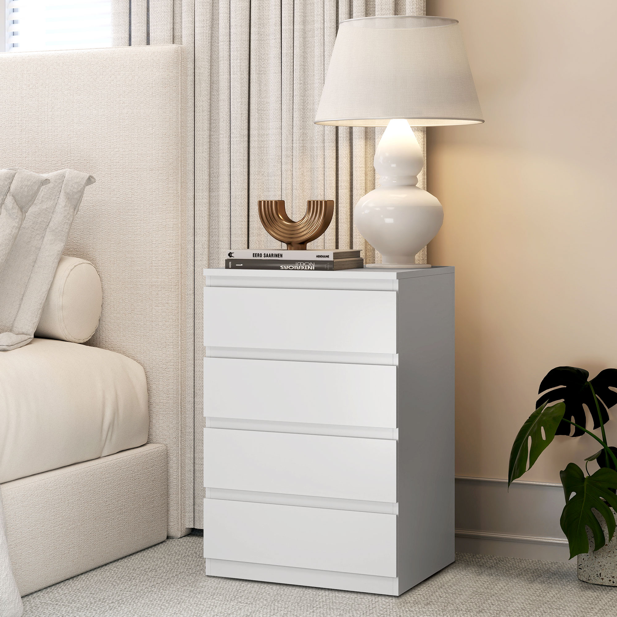 HOMCOM Kommode 4 Schubladen mit Soft-Close, Schlafzimmerkommode, Schubladenschrank für Wohnzimmer, Büro, Moderner Stil, 45x40x68 cm, Weiß Aosom – Bild 2 von 2